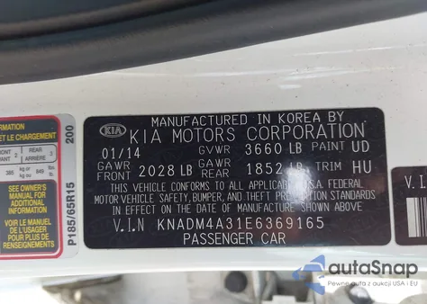 2014 Kia Rio Lx из США, поврежденный, VIN KNADM4A31E6369165